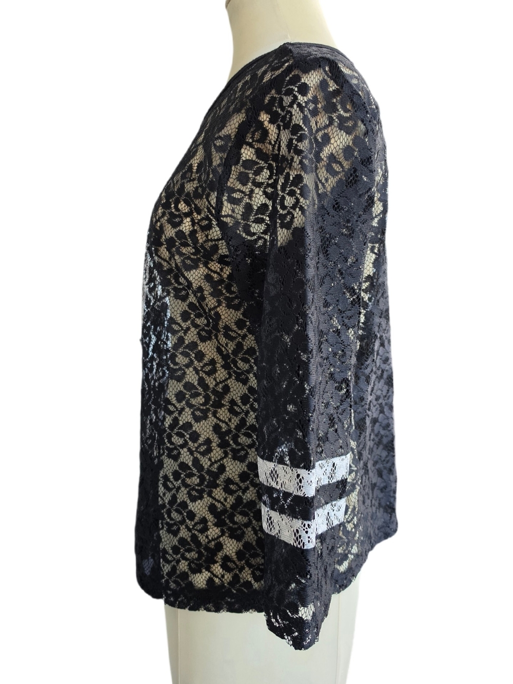 Express Black Lace Skull Tee with White Skull Detail - Picture 2 of 8